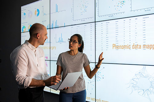 A woman presenting at a conference
